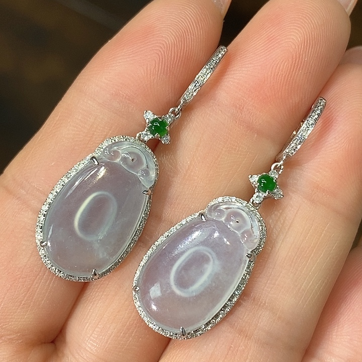 翡翠18K金镶嵌耳饰福贝