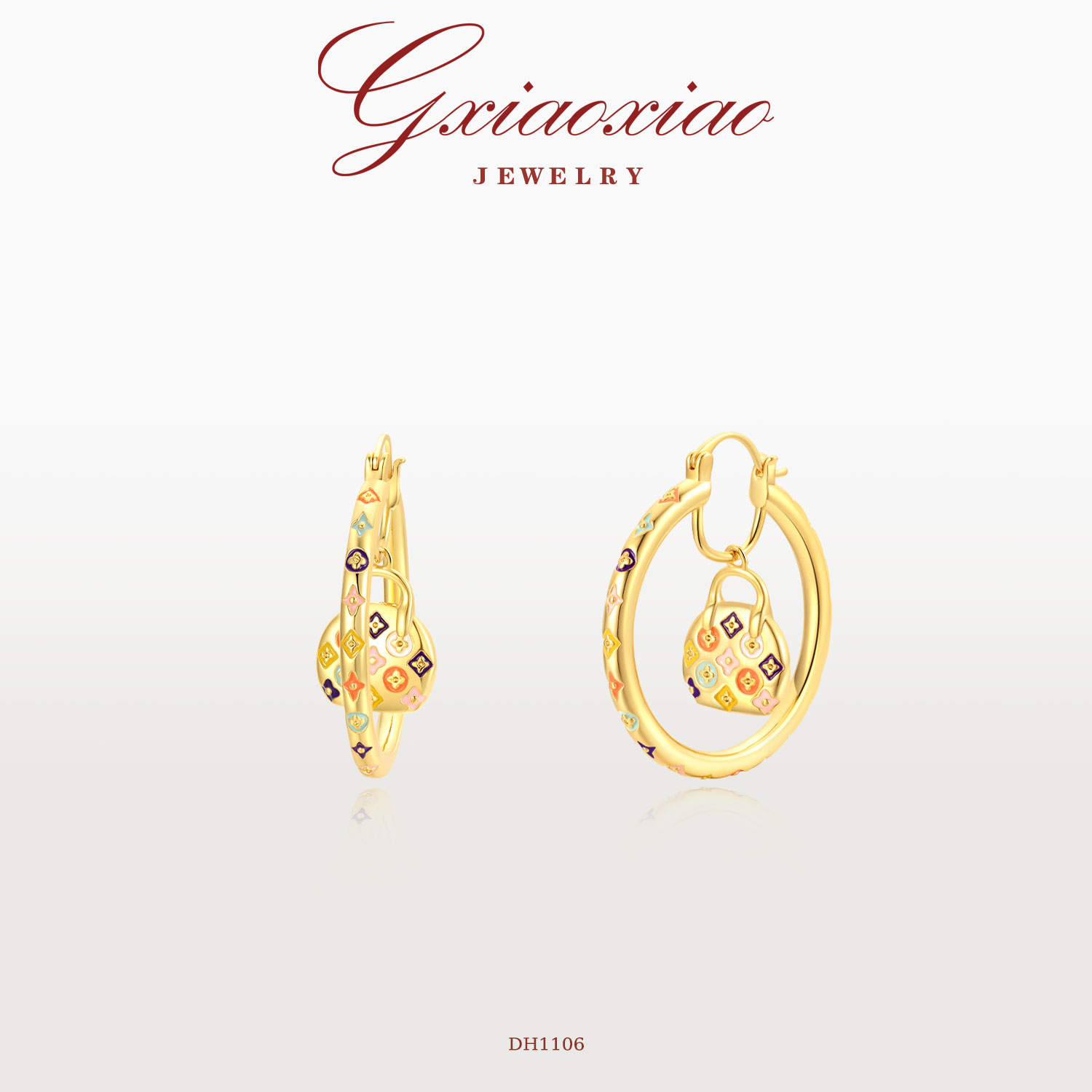 G XIAOXIAO 镀K金 法式气质设计师款高级百搭老花包包耳环 DH1106