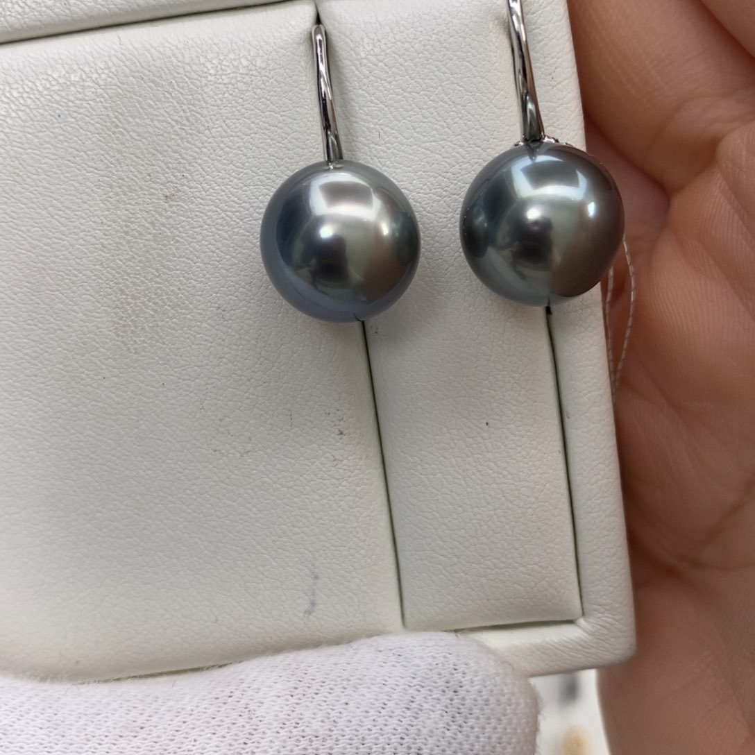 海水珍珠耳饰银S925镶嵌12-13mm