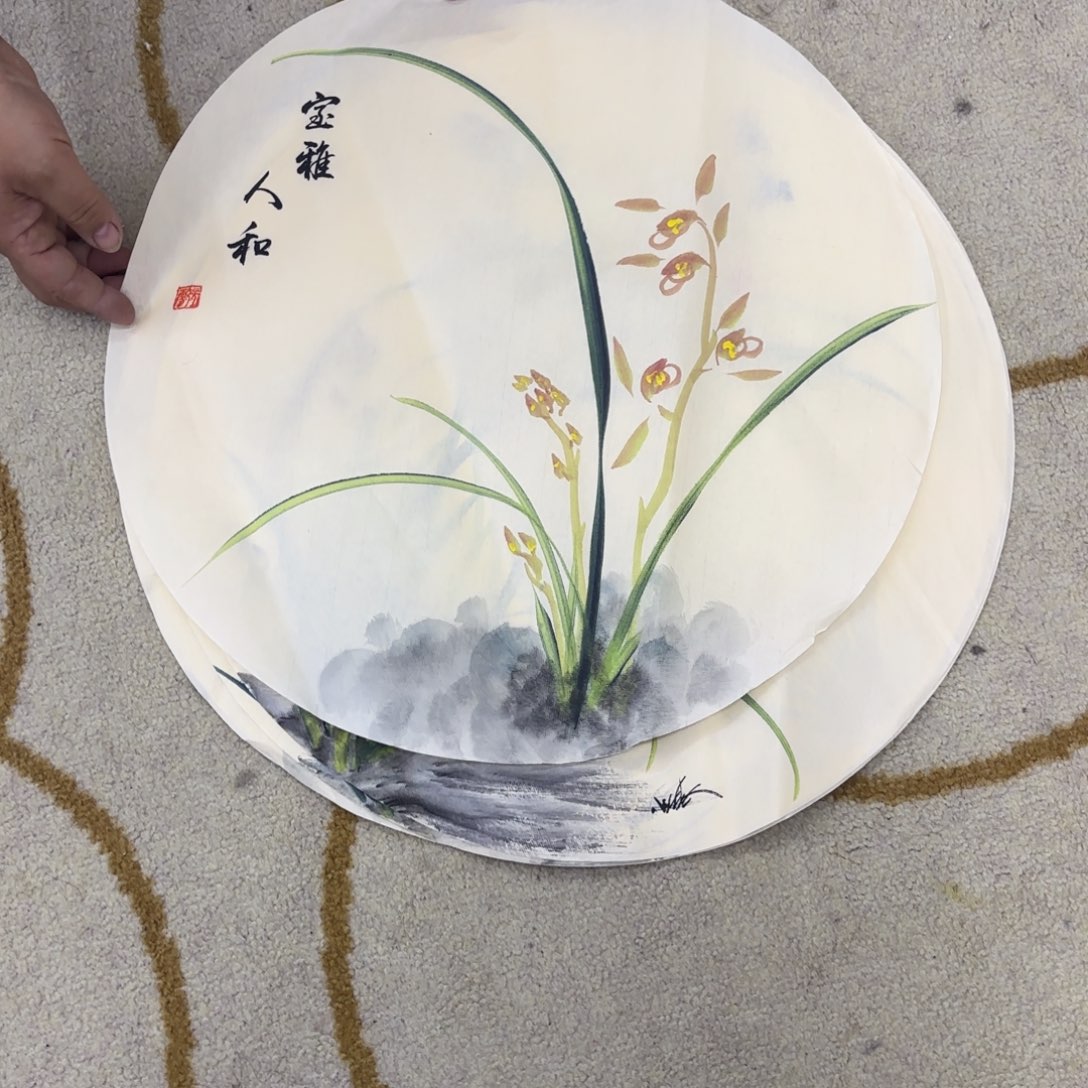 国画圆心花鸟作品童