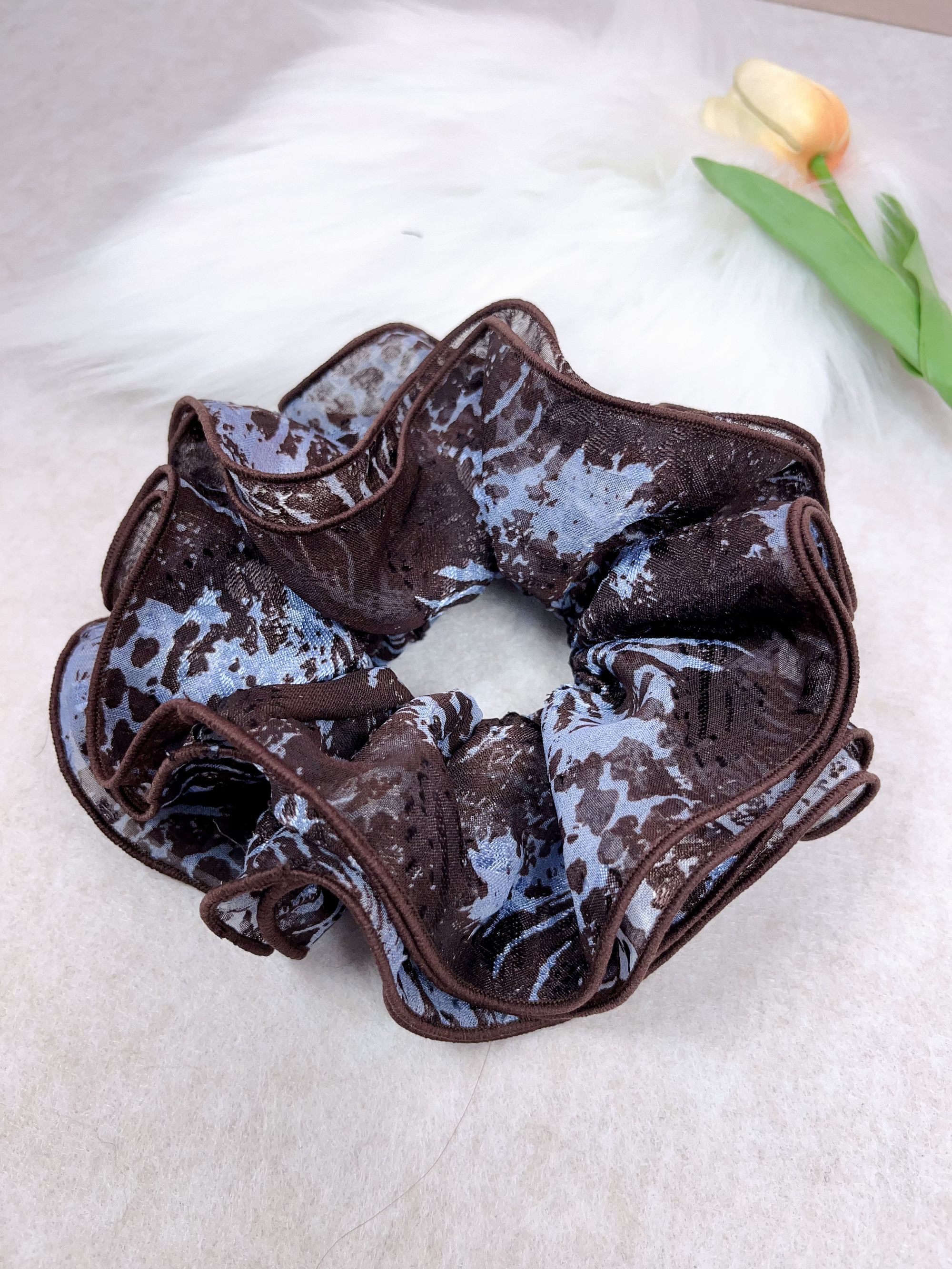 日韩复古新中式晕染轻纱精致蓝咖发圈头饰发饰头圈高级感肥肠圈