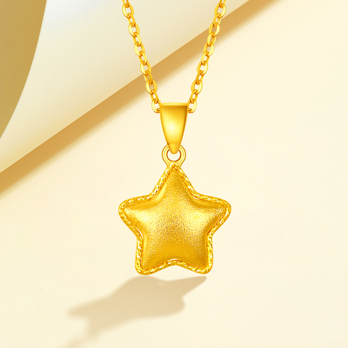 梦金园黄金吊坠女5G足金幸运许愿星挂坠小克重金首饰情人节礼物