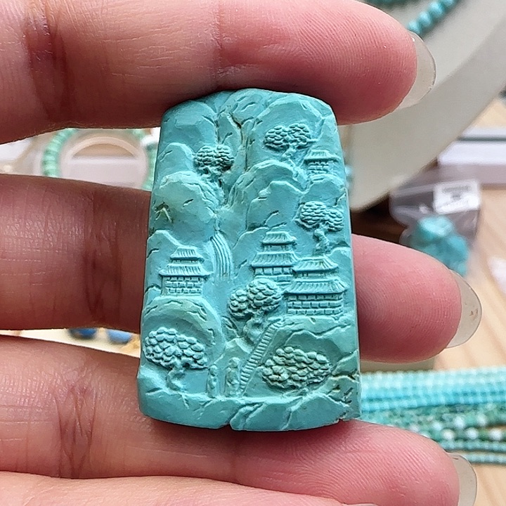 绿松石未镶嵌C天然原矿绿松石119山水牌