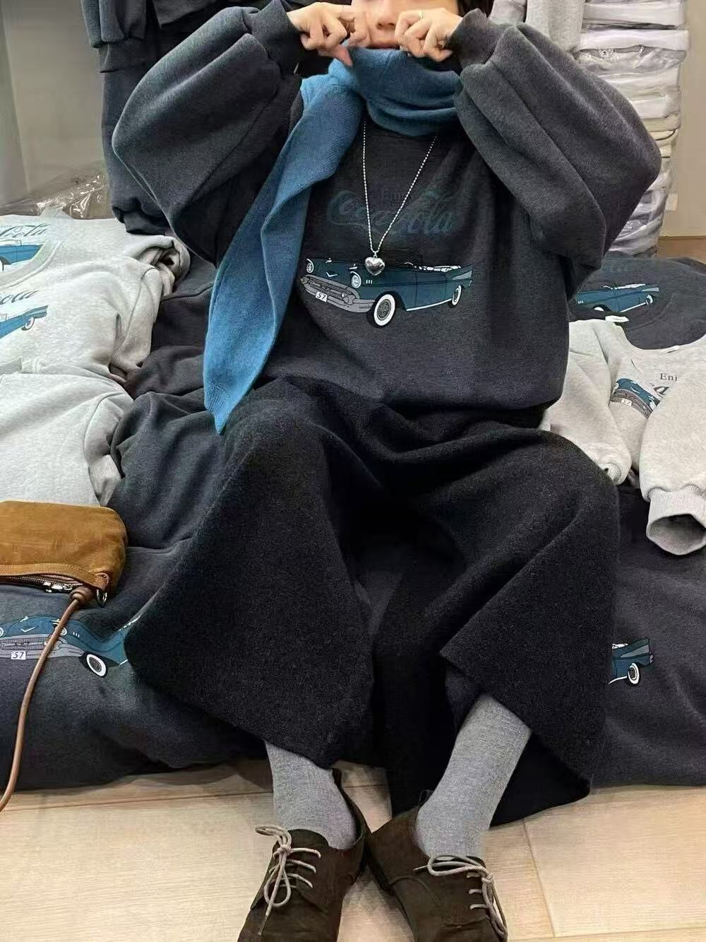 温柔瑶-Uncle Be冬季福利-加绒百搭圆领松弛感印花卫衣-88751