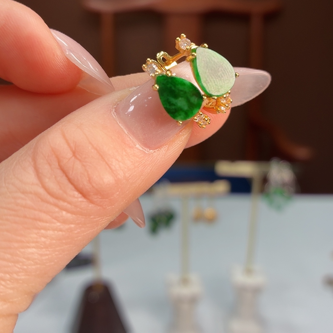 翡翠银S925镶嵌耳饰