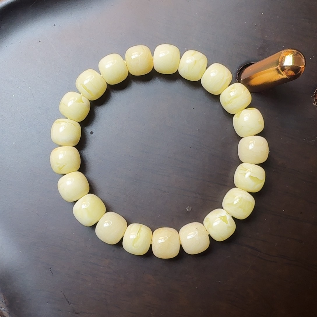 蜜蜡珠宝奇石未镶嵌焦皮瓷白花10m老型单圈