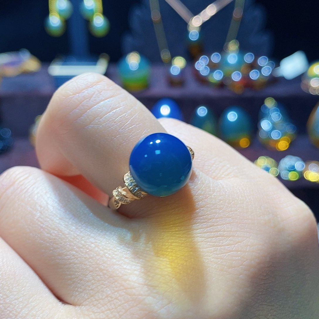蓝珀戒指银S925镀金镶嵌戒指11m