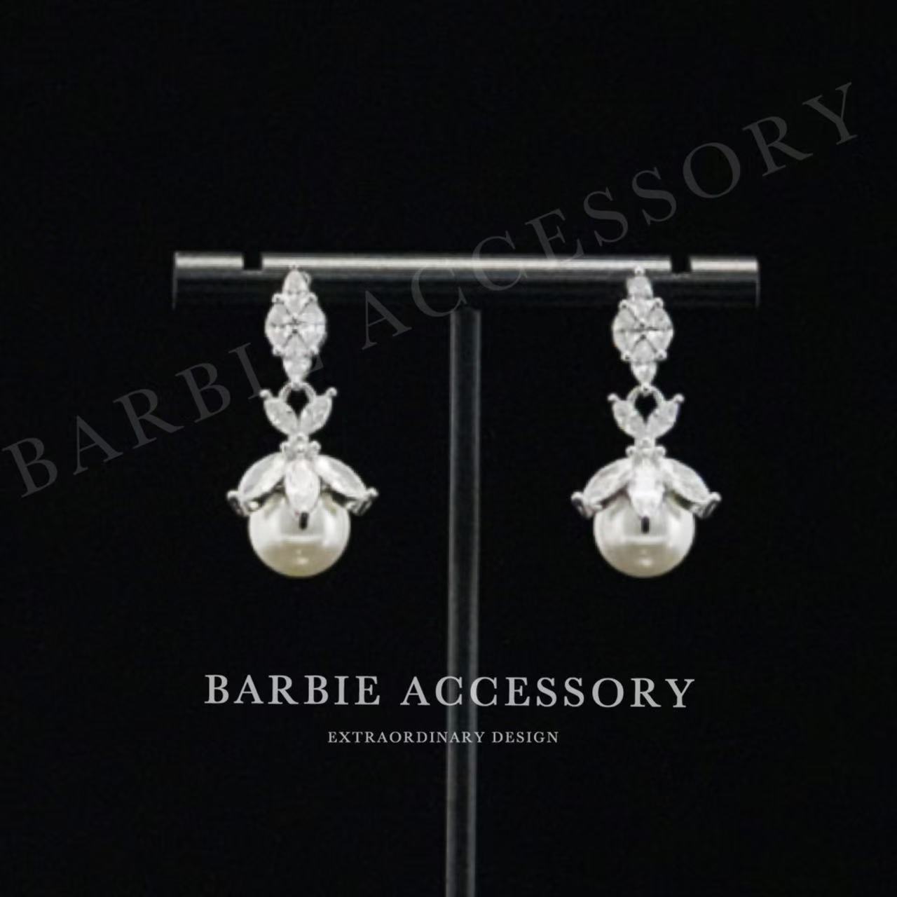 铜合金合成锆石耳饰 【光白幽珠】法式既视设计款高级感绝美耳环