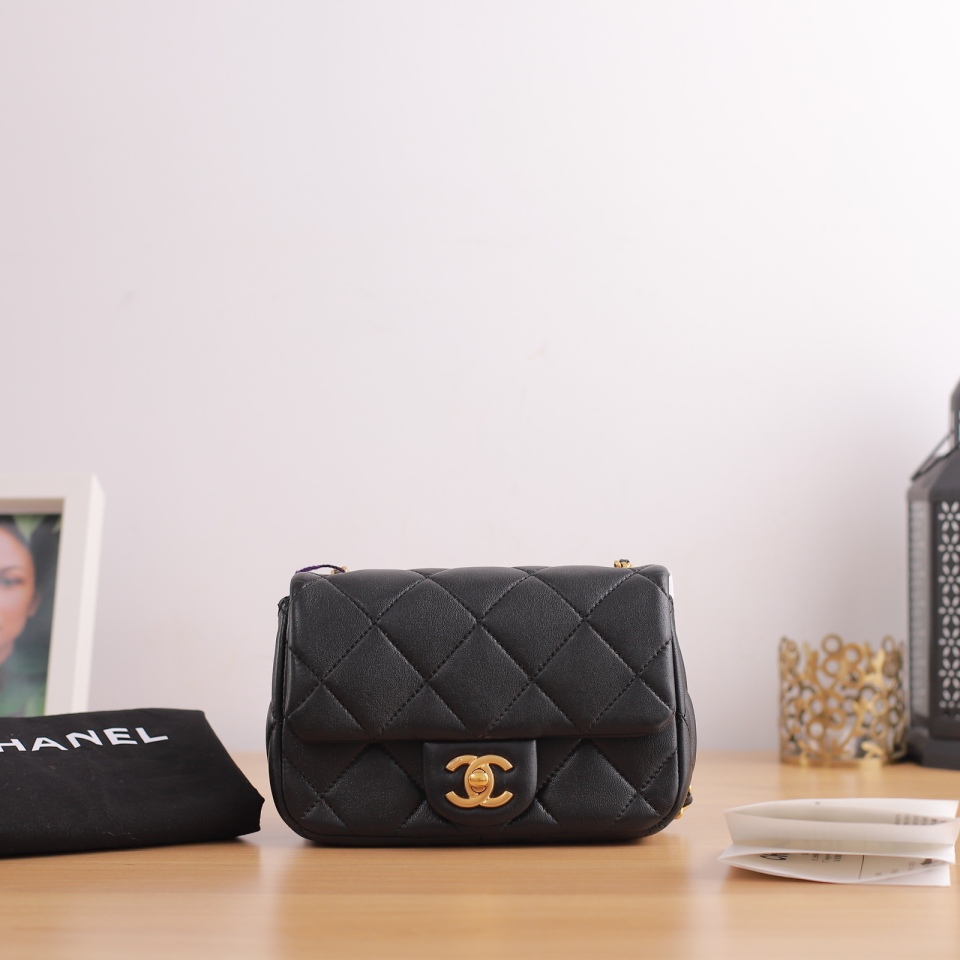 99新 Chanel/香奈儿 方胖子黑金汤圆双珍珠/芯片款/单肩包/1801