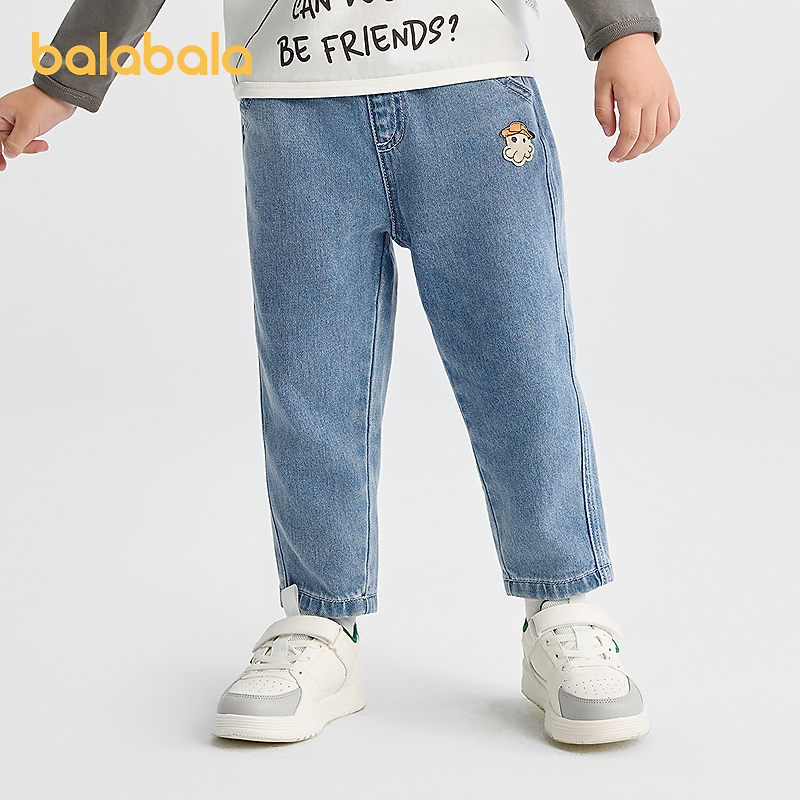 巴拉巴拉童装宝宝牛仔裤男童女童长裤2025秋新款萝卜裤松紧腰百搭