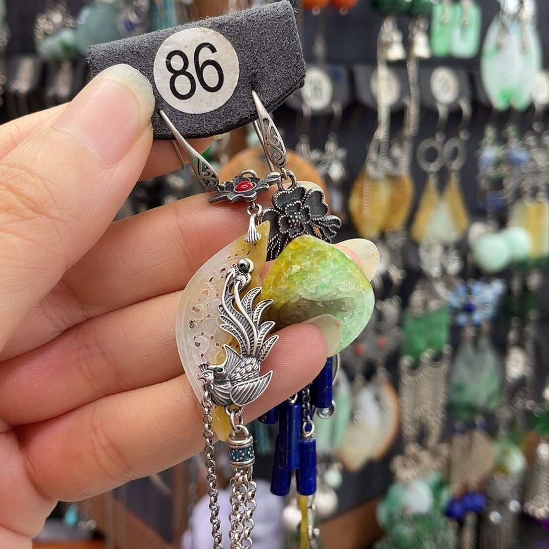 调***顿翡翠银S925镶嵌耳饰803