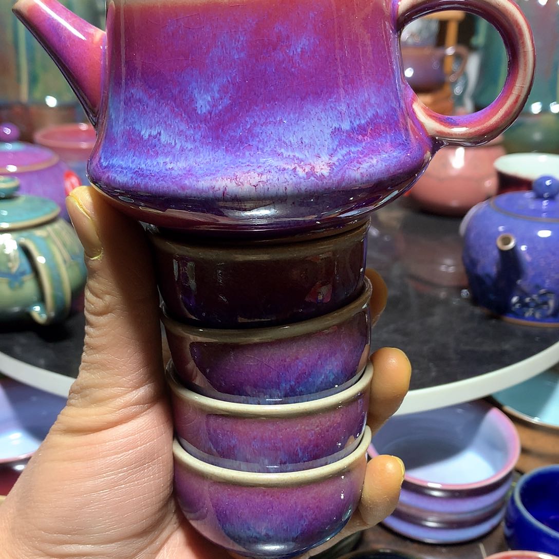 杯华***主山水釉一壶四杯