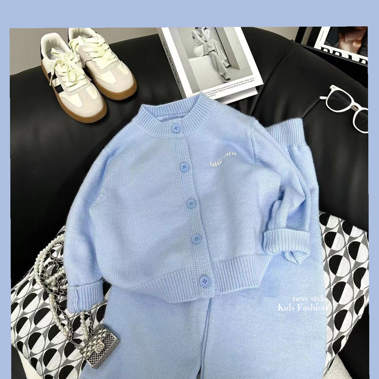 〖ANDI〗安迪订制秋冬季新款韩系中大童洋气针织开衫休闲套装1458