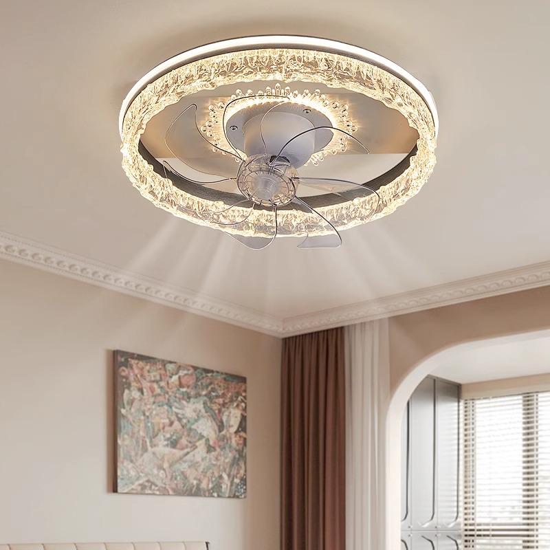 风扇灯2025新款现代轻奢主卧房间吸顶灯冰裂纹智能摇头一体电扇灯