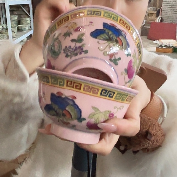 摆件陶景德镇高温陶瓷红希希瓜碟碗18
