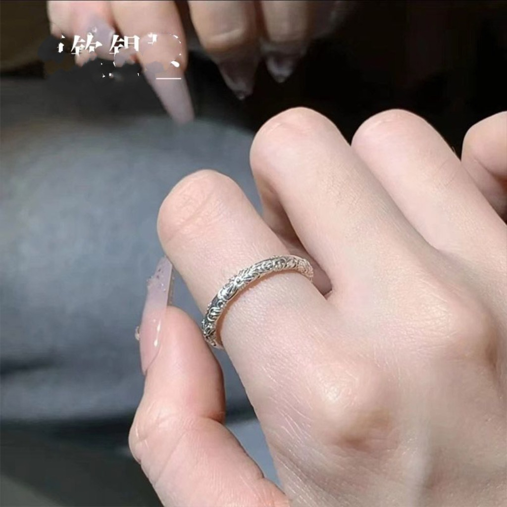 足银戒指 足银戒指 祥云清新甜美实心浮雕闭口女士戒指