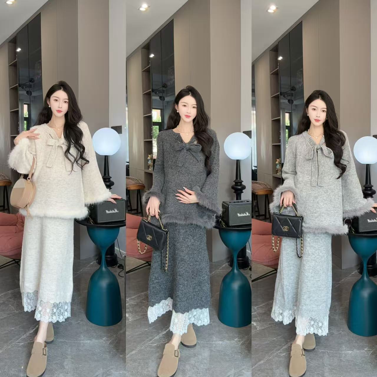 孕妇装2025秋冬新款洋气温柔宽松毛衣搭配可调节半身裙高颜值套装