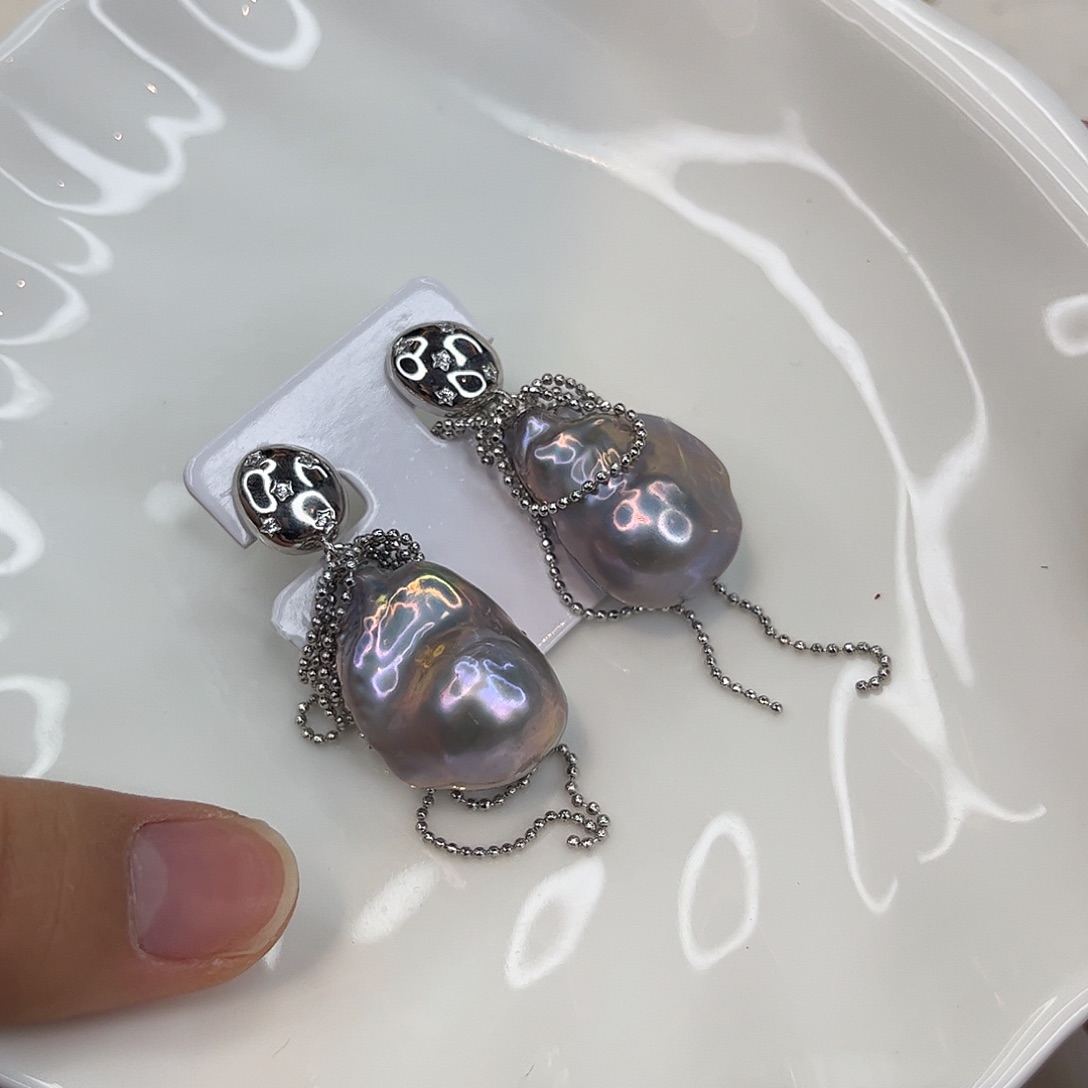 合金淡水珍珠耳饰