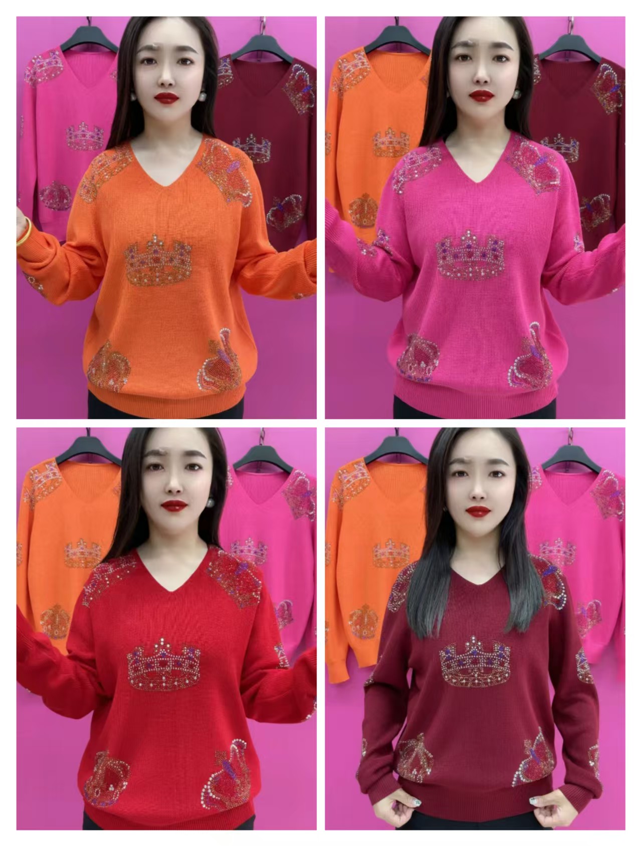 K125--109款皇冠钻焦麻针织衫