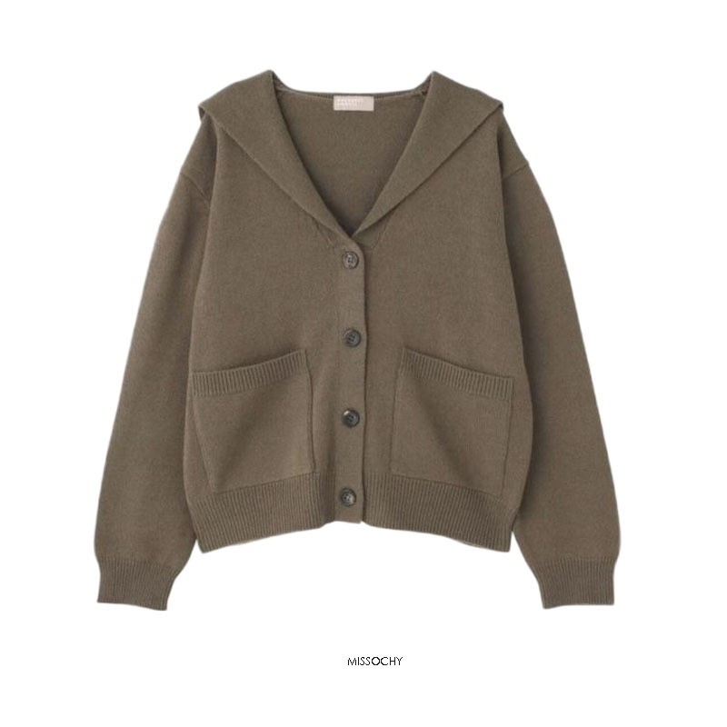 水手领羊毛混纺开衫开襟衫宽松通勤纯色长袖保暖羊毛衫