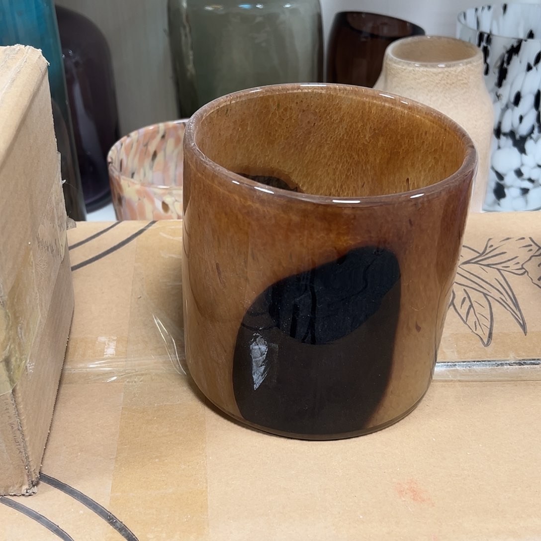 琉璃高15棕色黑点琉璃花器