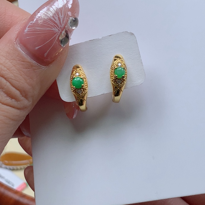 翡翠耳饰银S925镶嵌耳包