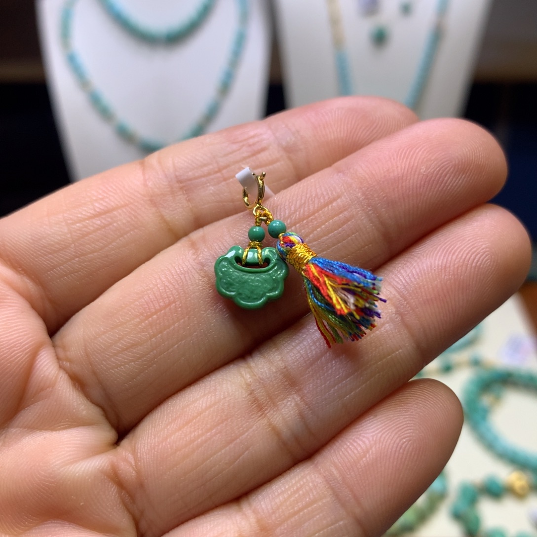 绿松石银S925镀金镶嵌挂件