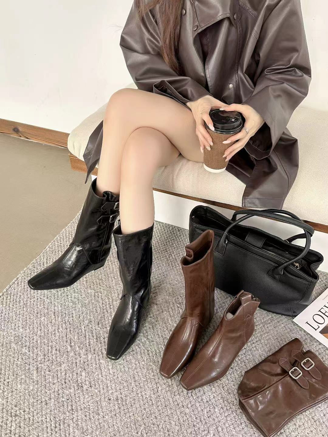 长靴骑士瘦瘦靴女靴气质高筒时尚英伦短靴时装靴筒靴--578-23