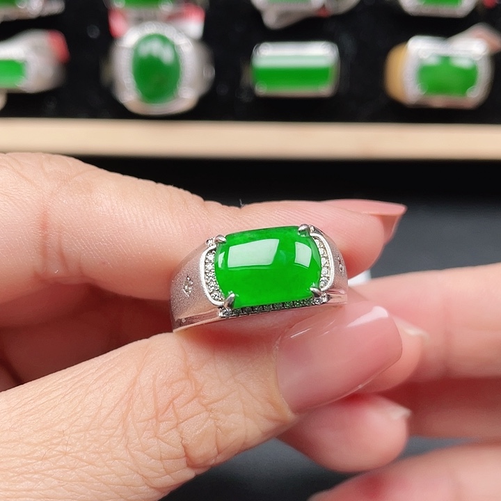 翡翠银S925镶嵌戒指男戒没运费险4067