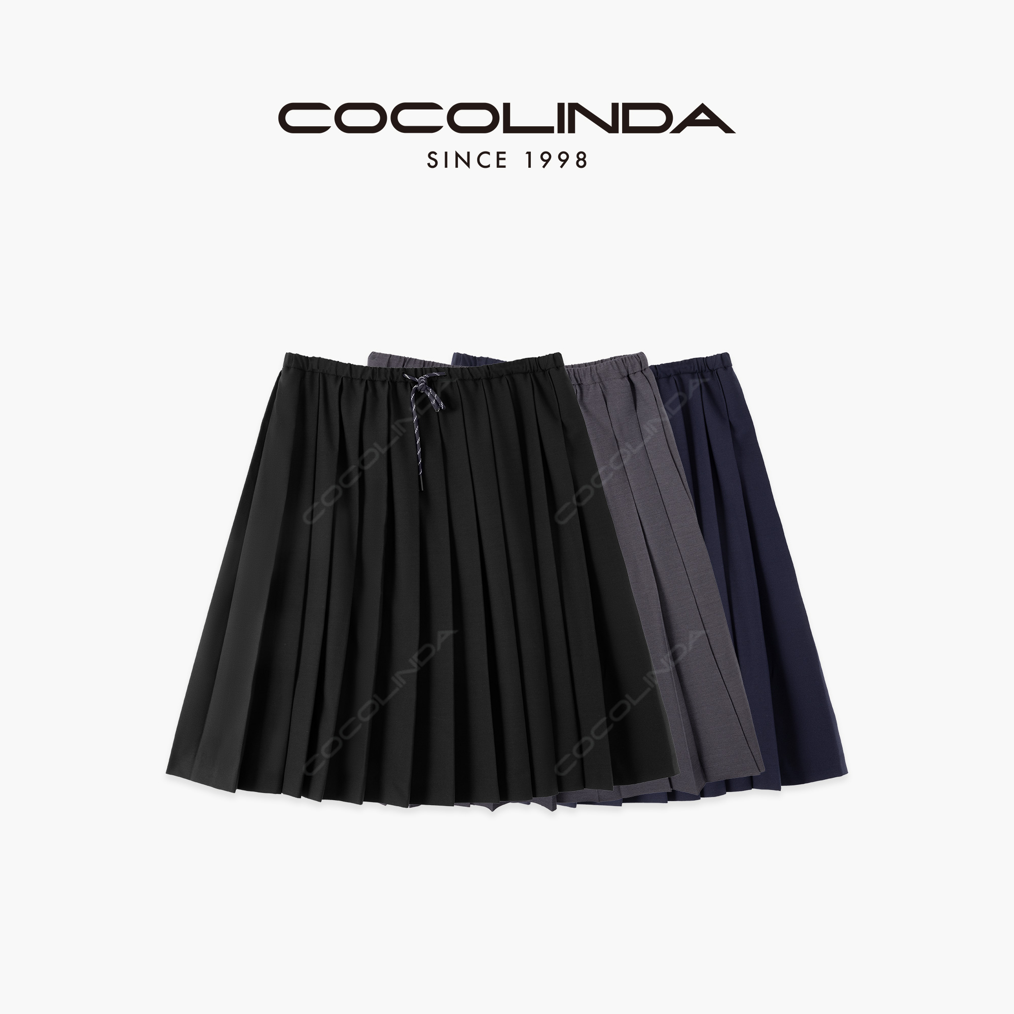 COCOLINDA  | 甜美风【彩带百褶】三色羊毛薄款半裙（长款膝下）Q3456