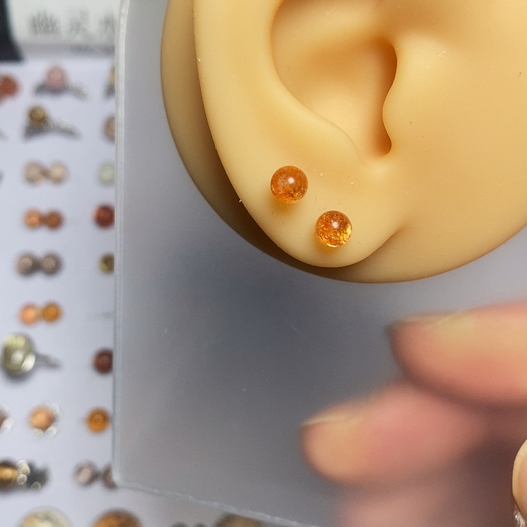 水晶耳钉银S925镶嵌糖*金太阳耳钉4.6mm