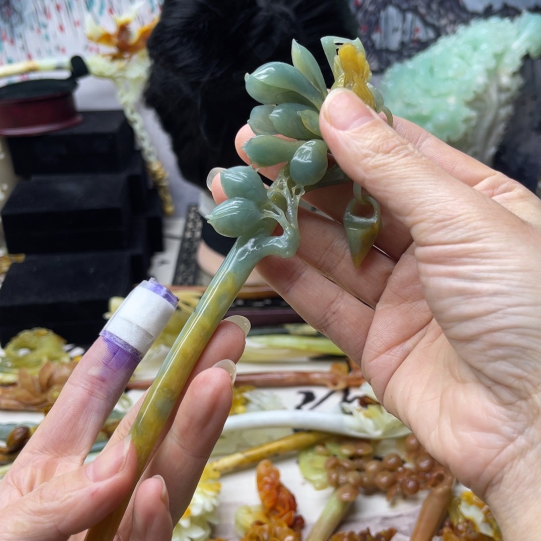 【闪购商品】蛇纹石玉发饰合金沐*