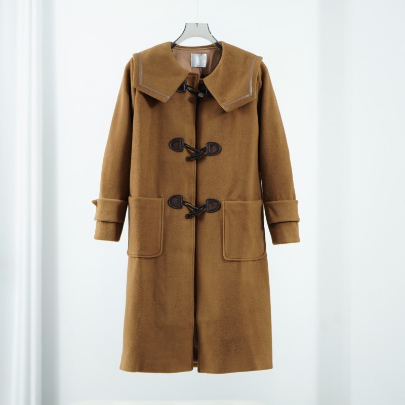 【诗M】Z1312 女装秋季牛角扣翻领长外套卡其1553015