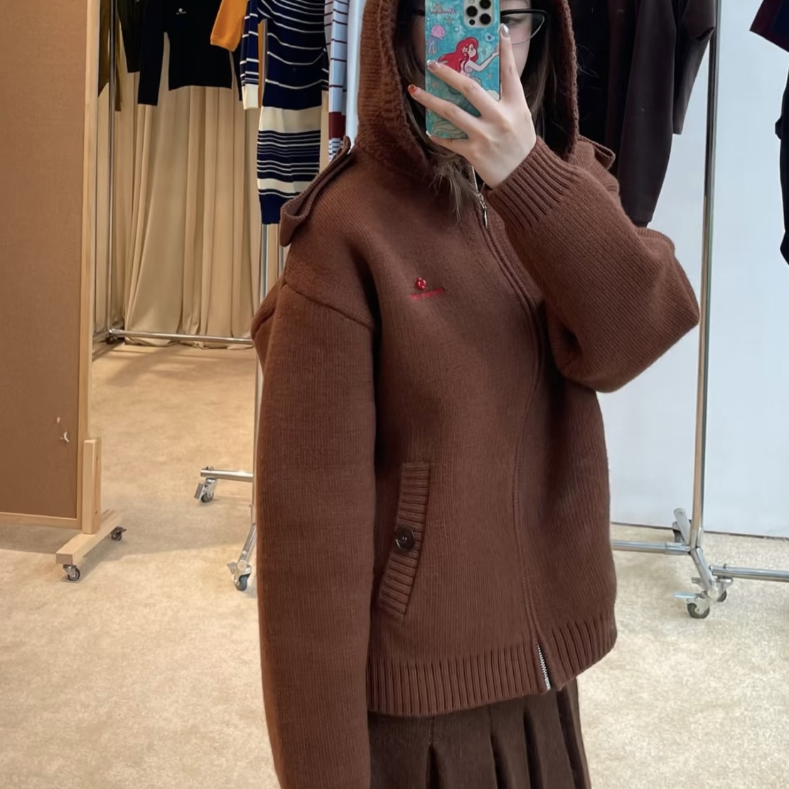 【lunan】小众针织连帽重工拉链毛衣开衫