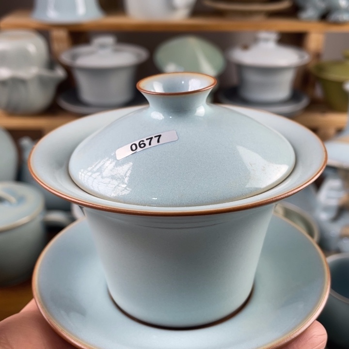 J原矿原产地微瑕天青马蹄三才盖碗677