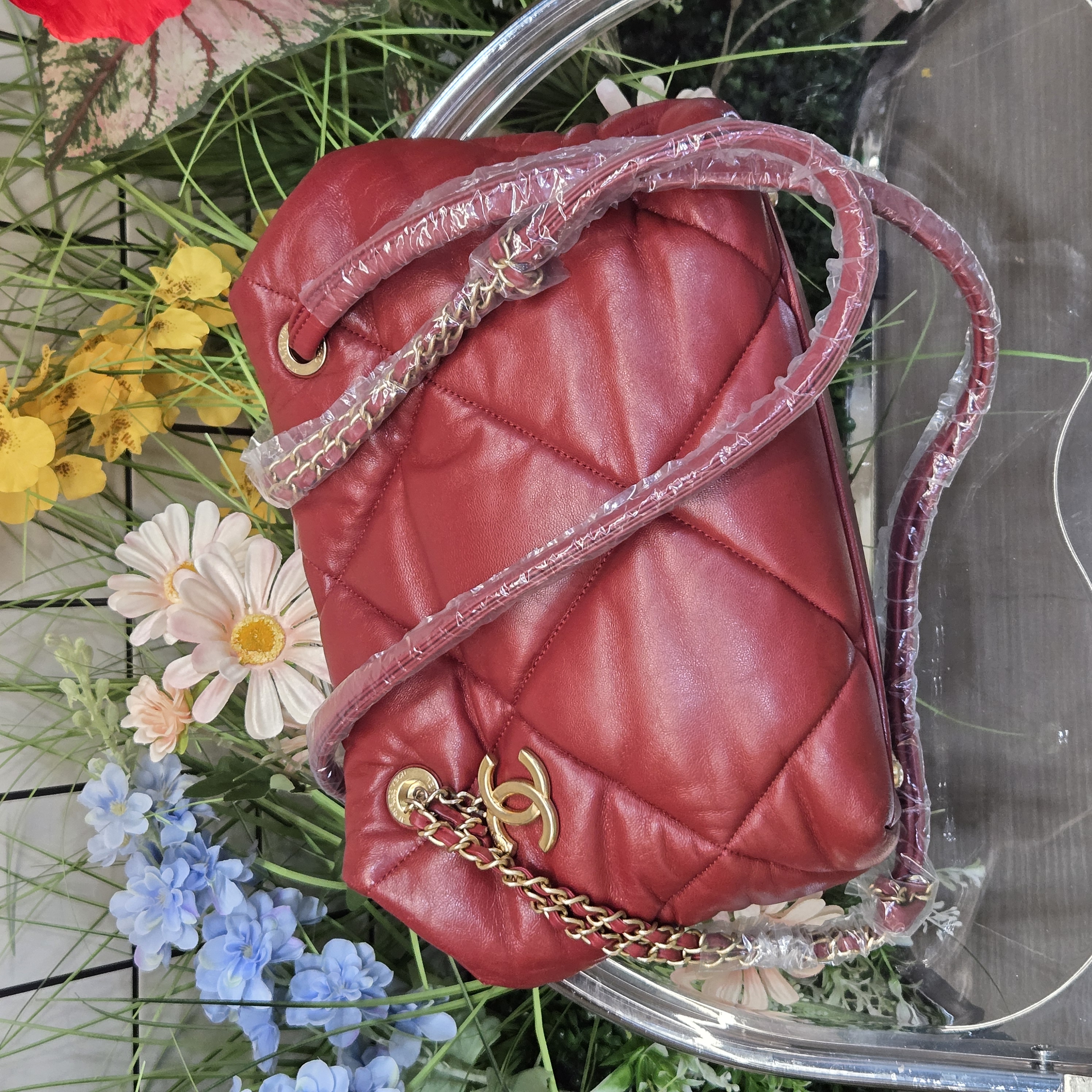 95新 Chanel/香奈儿 达达/红金泡芙长单肩包