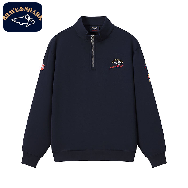 【官方正品】BRAVE&SHARK/勇士鲨鱼卫衣男立领半高领商务休闲打底衫