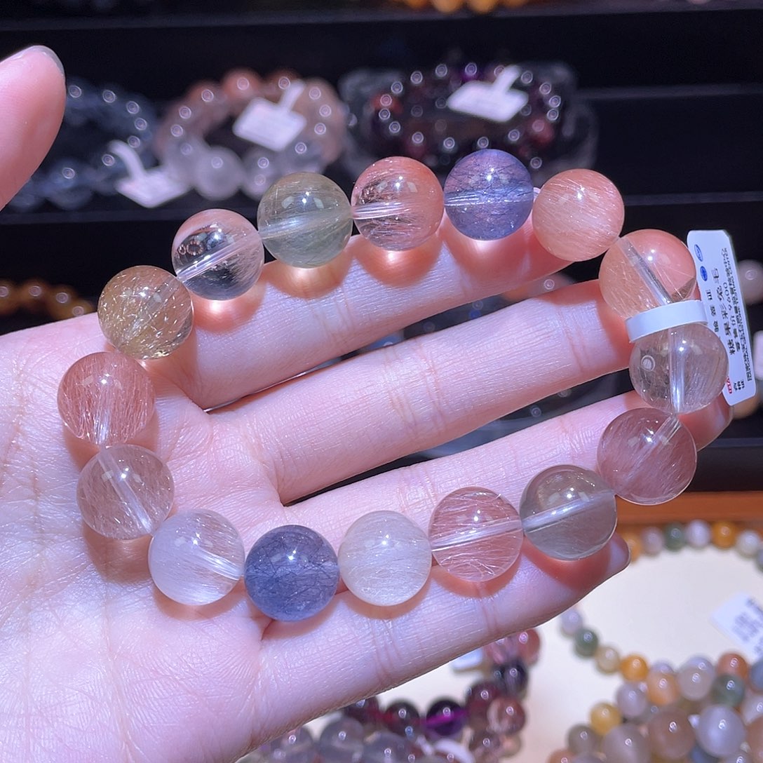 水晶手链未镶嵌兔毛手链，晶体通透12.5+