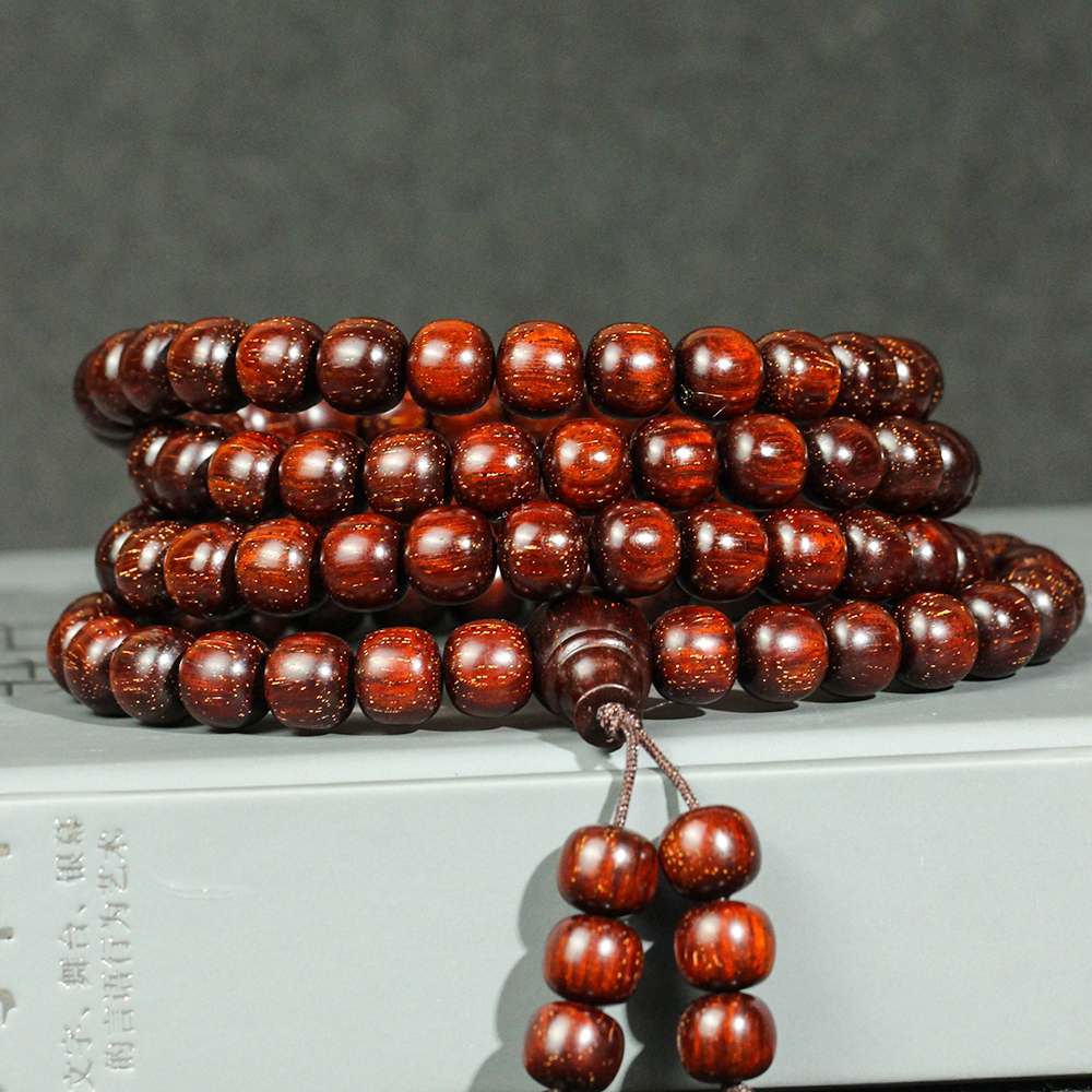 印度小叶紫檀89老形*108颗多金星局部满金星泥料老料手串