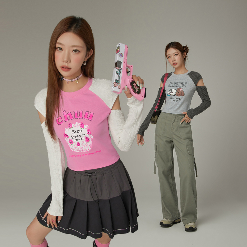 【陈嘉尔专属】CHUU字母印花设计甜辣风上衣长袖百搭显瘦T恤-Q