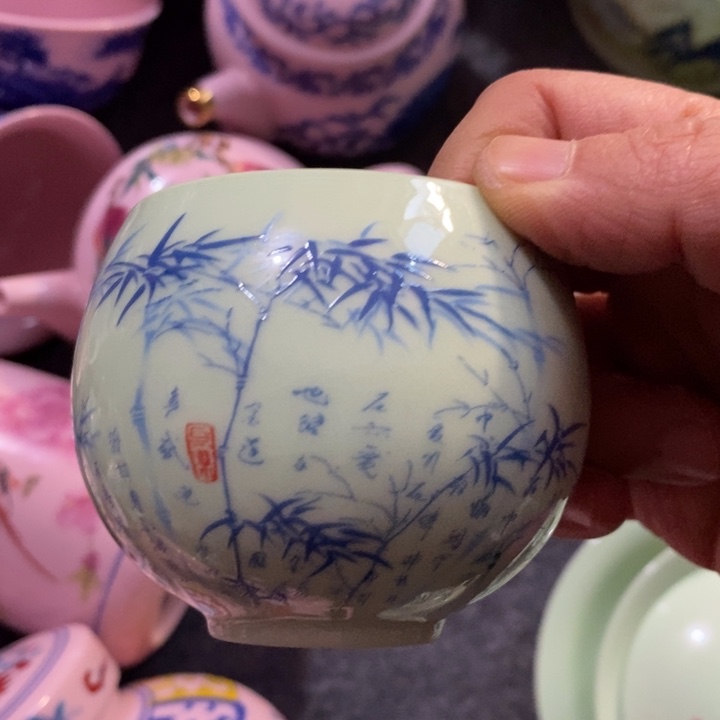 摆件陶绿稀土竹子禅定杯