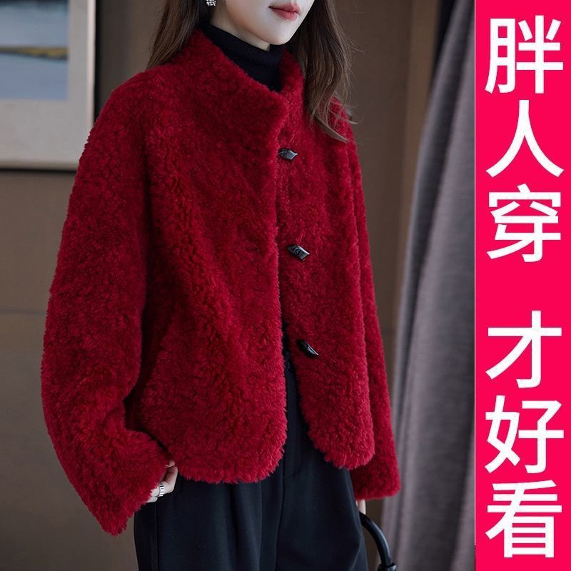 200斤高档大码红色大衣2025新款秋冬季时尚百搭韩版宽松外套女