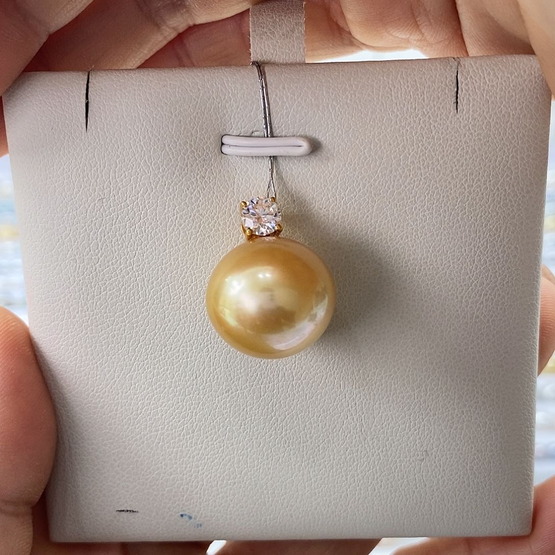 海水珍珠吊坠(不含链)18K金镶嵌南洋金珠16-17m m