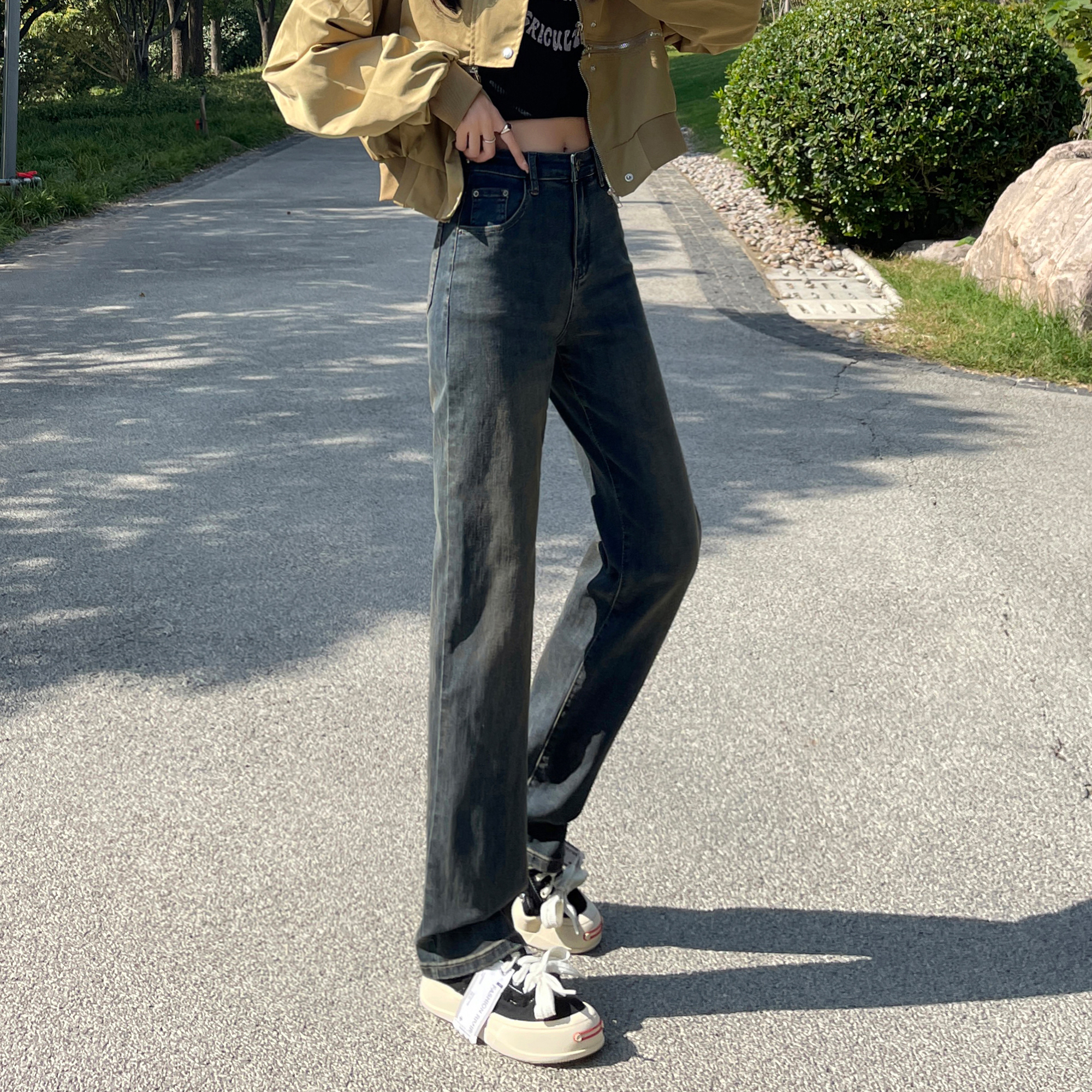 直筒牛仔裤女2025秋冬新款今年流行爆款小个子高腰显瘦窄版阔腿裤
