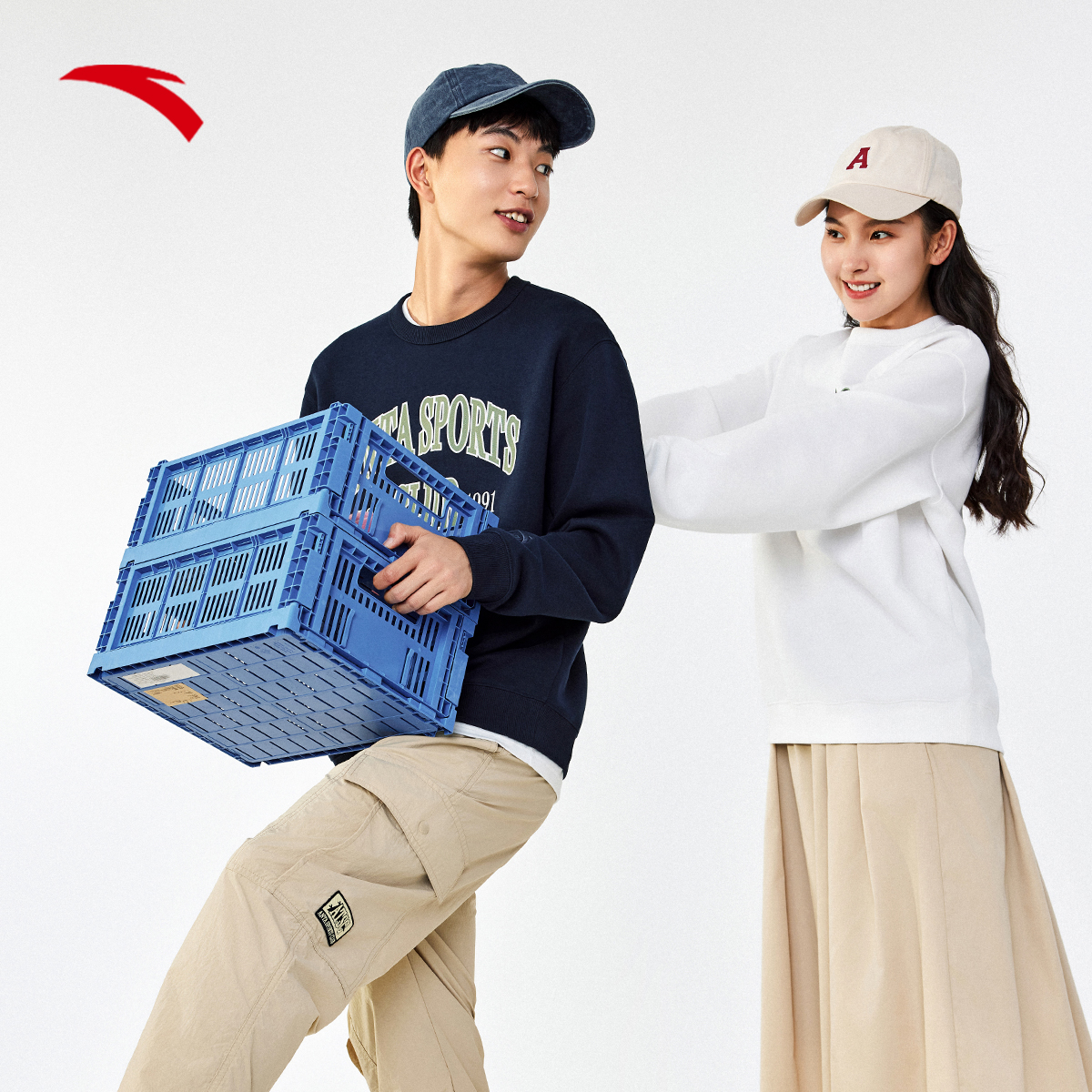 美式新款情侣宽松套头衫长袖卫衣上衣安踏易打理时尚印花圆领8701