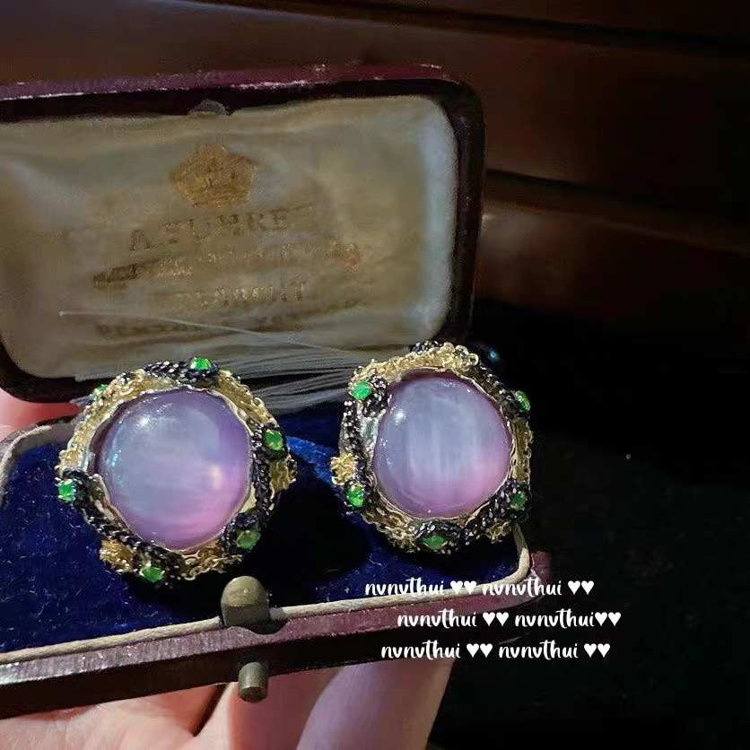 铜合金耳饰 合金莫桑石耳饰(宫廷紫眼)轻奢宫廷风紫眼耳钉