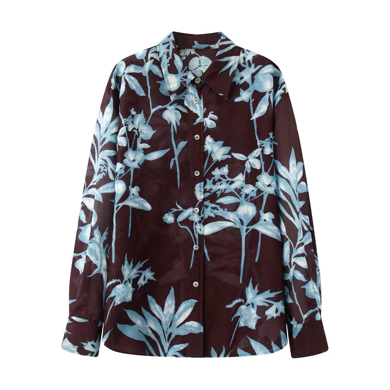 【衬衫】【商场同款】2025秋季新款百搭宽松印花长袖衬衫女上衣3008