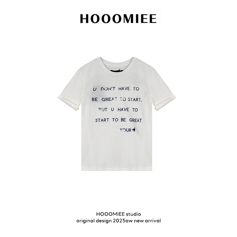 Hooomiee休闲风小众刺绣字母时尚设计女士T恤短袖2025035