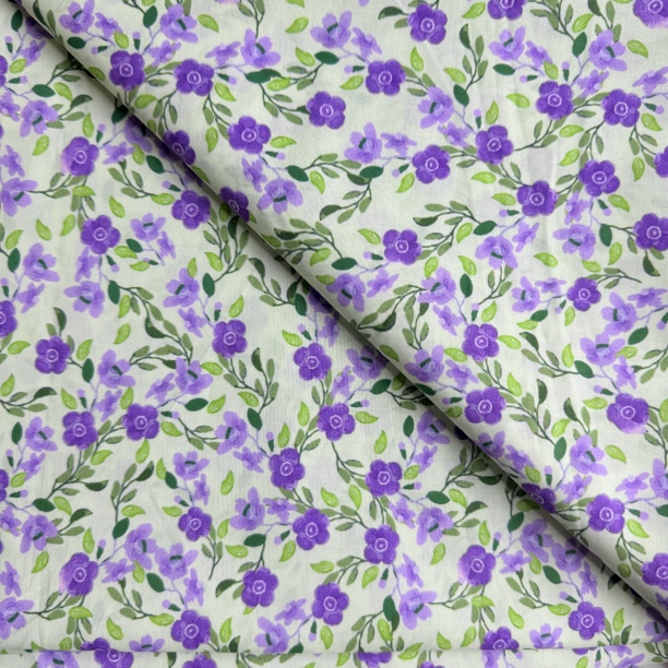 田园油画风紫色系小碎花全棉60支高密府绸 连衣裙床品窗帘手工diy