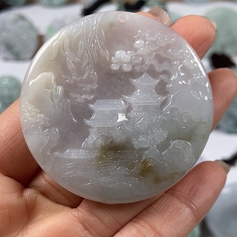 翡翠颈饰未镶嵌山水牌福利